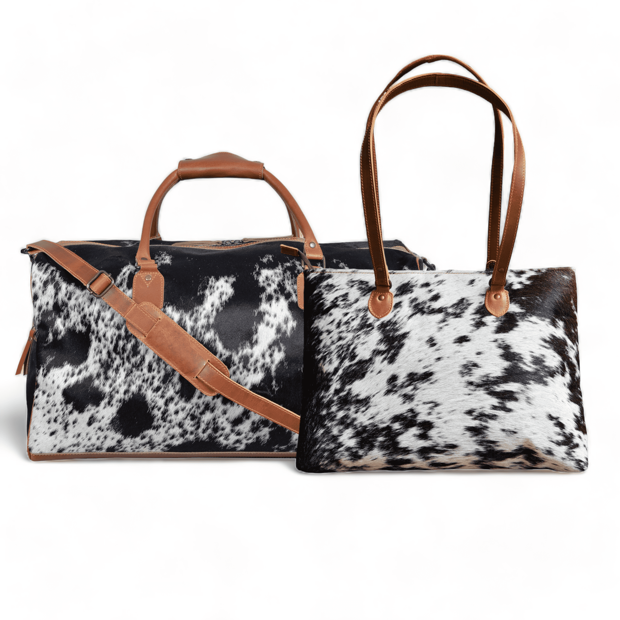 Bundle Deal -The Highlands Large Genuine Cowhide Weekender Duffel Black + Cowhide Tote Bag Black Luggage & BagsRanch Junkie